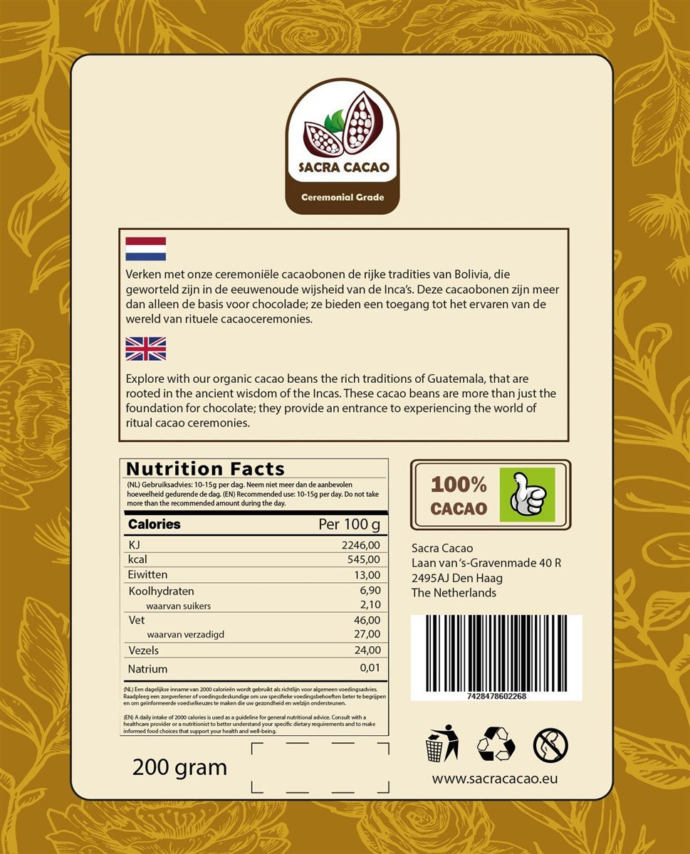 Kakaobohnen Raw Bolivien Zeremonielle Qualität (Sacra Cacao) 200 Gramm