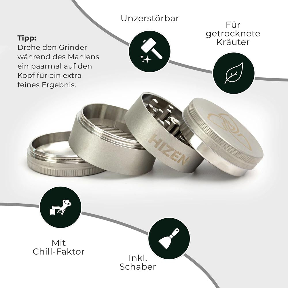 HIZEN Edelstahl-Grinder 50 mm, Mahlwerk